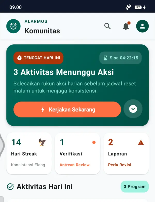 Tampilan Community Action Hub AlarmOS