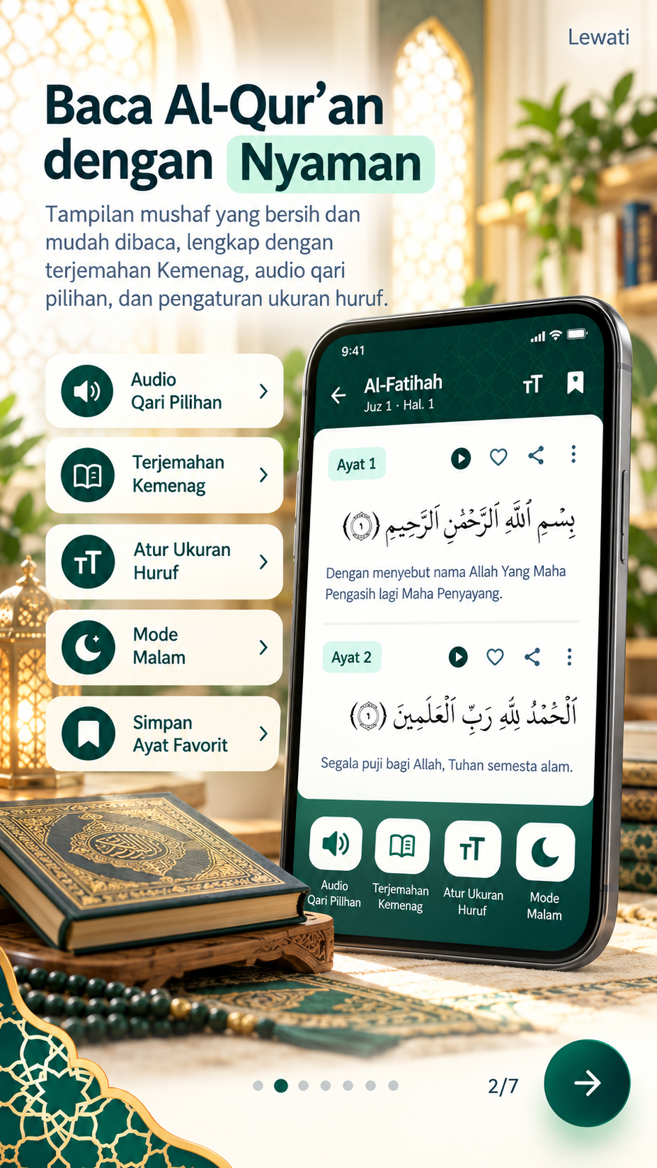 Onboarding fitur membaca Al-Qur’an AlarmOS